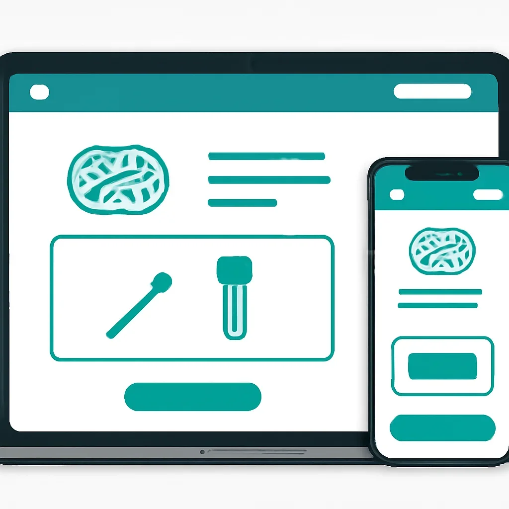Online microbiome testing order page shown on laptop and phone screens