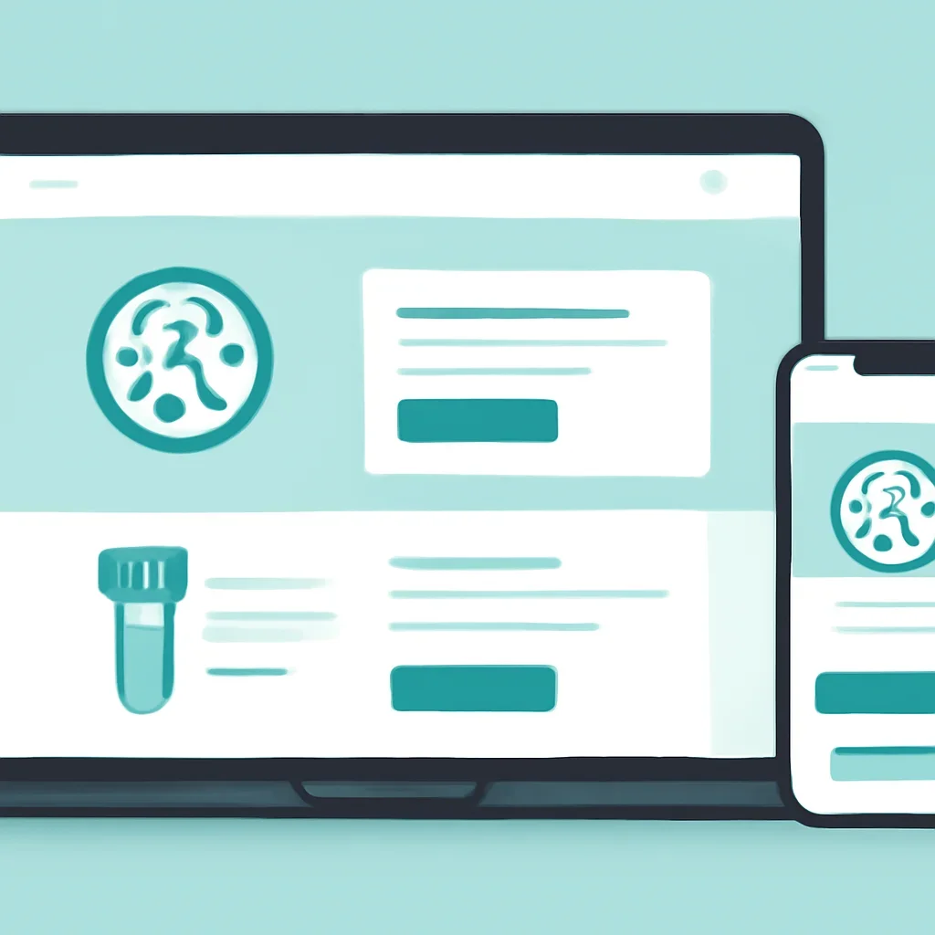 Online microbiome testing order page shown on laptop and phone screens