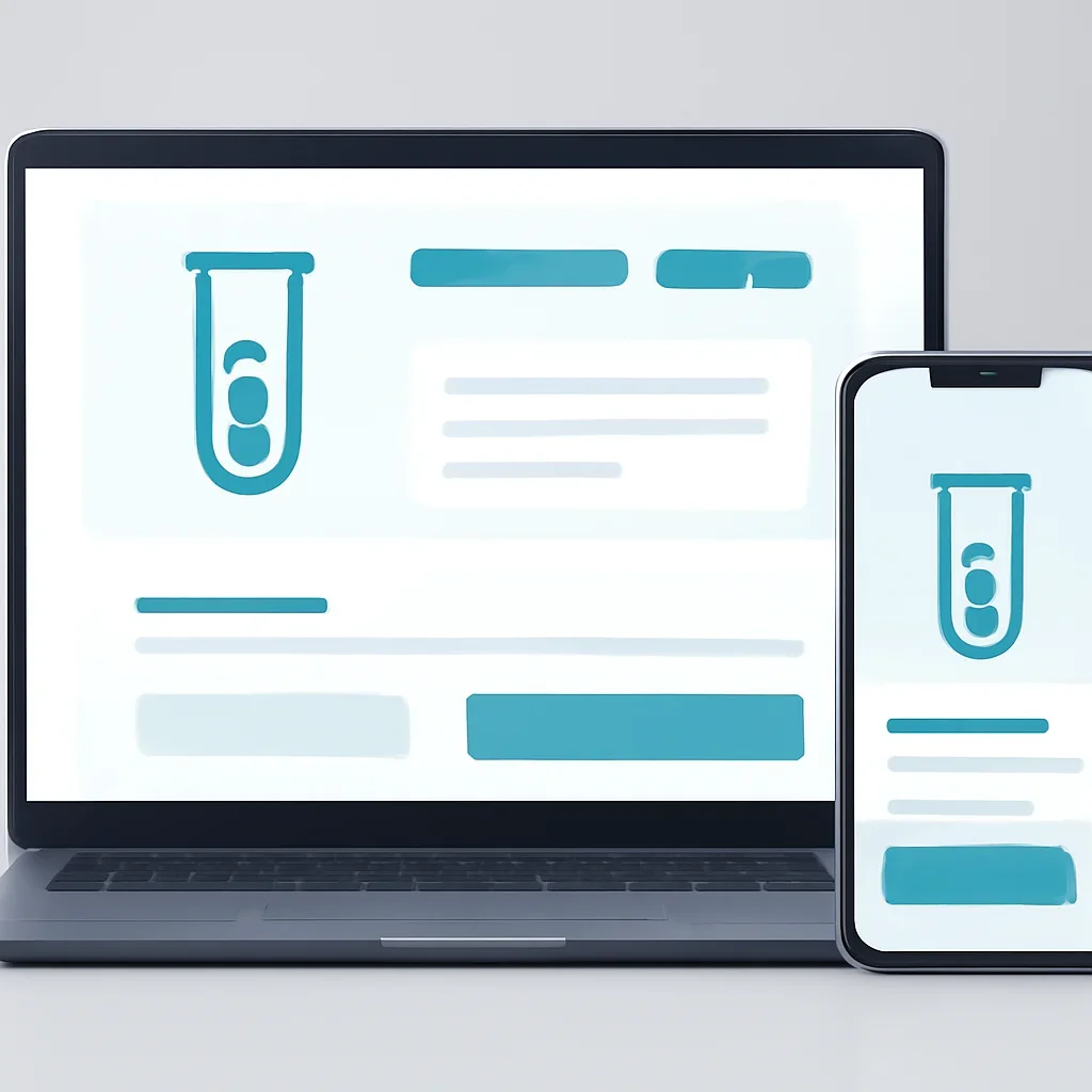 Online microbiome testing order page shown on laptop and phone screens
