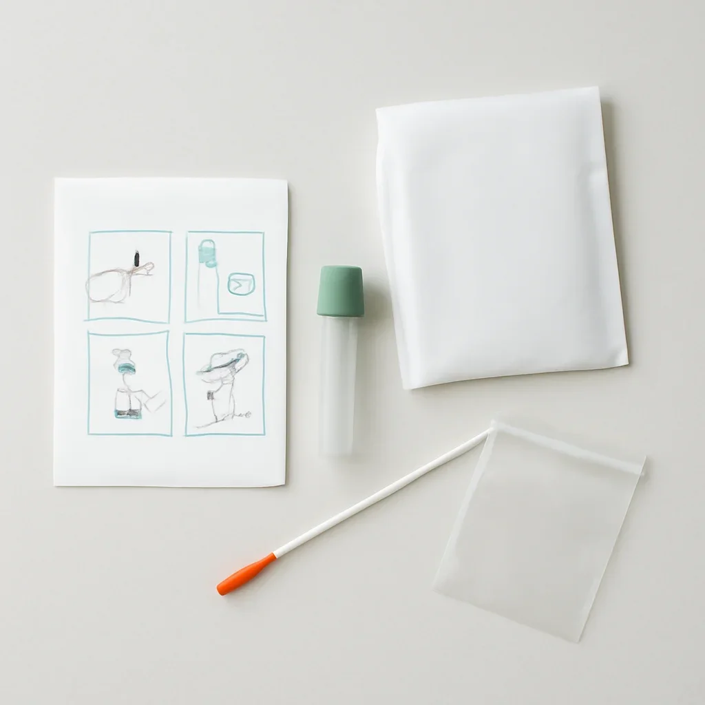 Microbiome stool sample kit with collection guide on a clean countertop