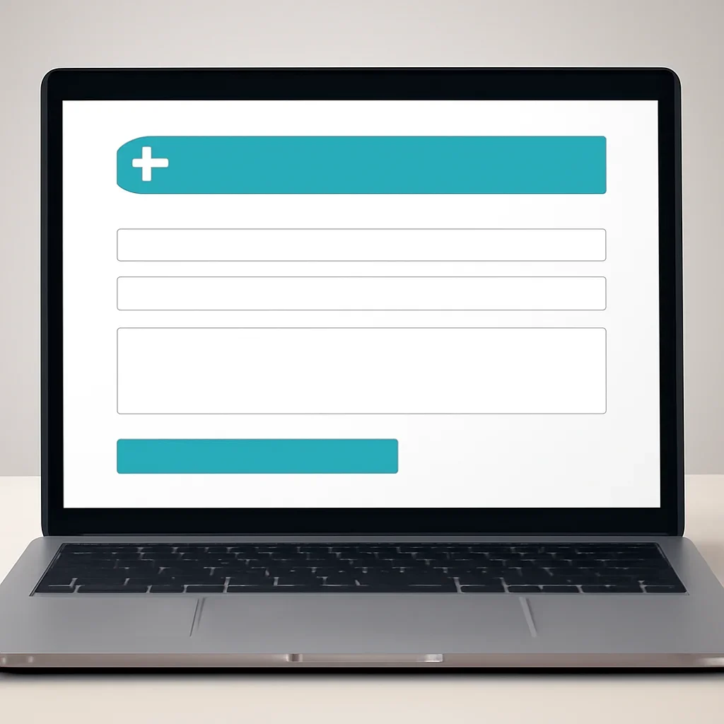 Online contact form for health testing questions on a laptop screen
