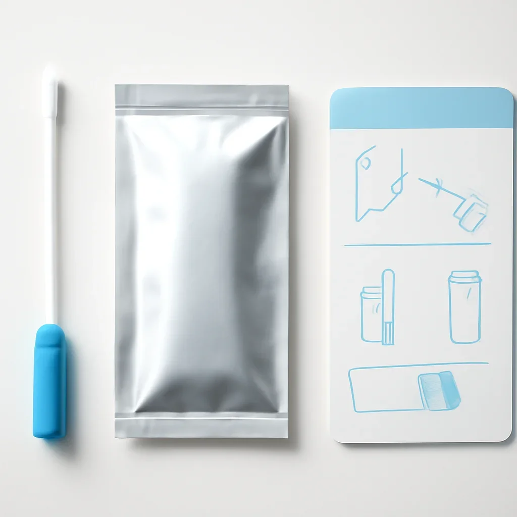 Close view of a home pharmacogenetic testing kit and instructions