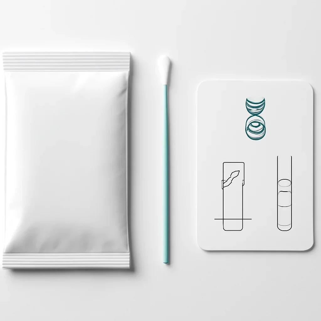 Close view of a home pharmacogenetic testing kit and instructions