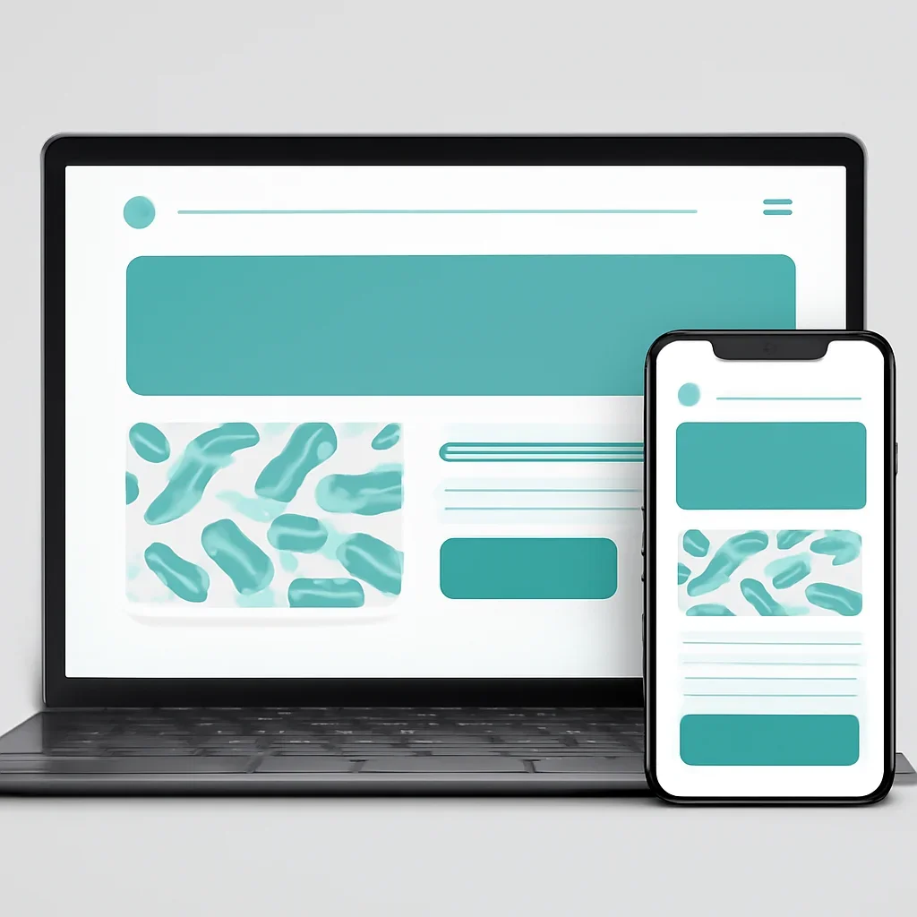 Online microbiome testing order page shown on laptop and phone screens