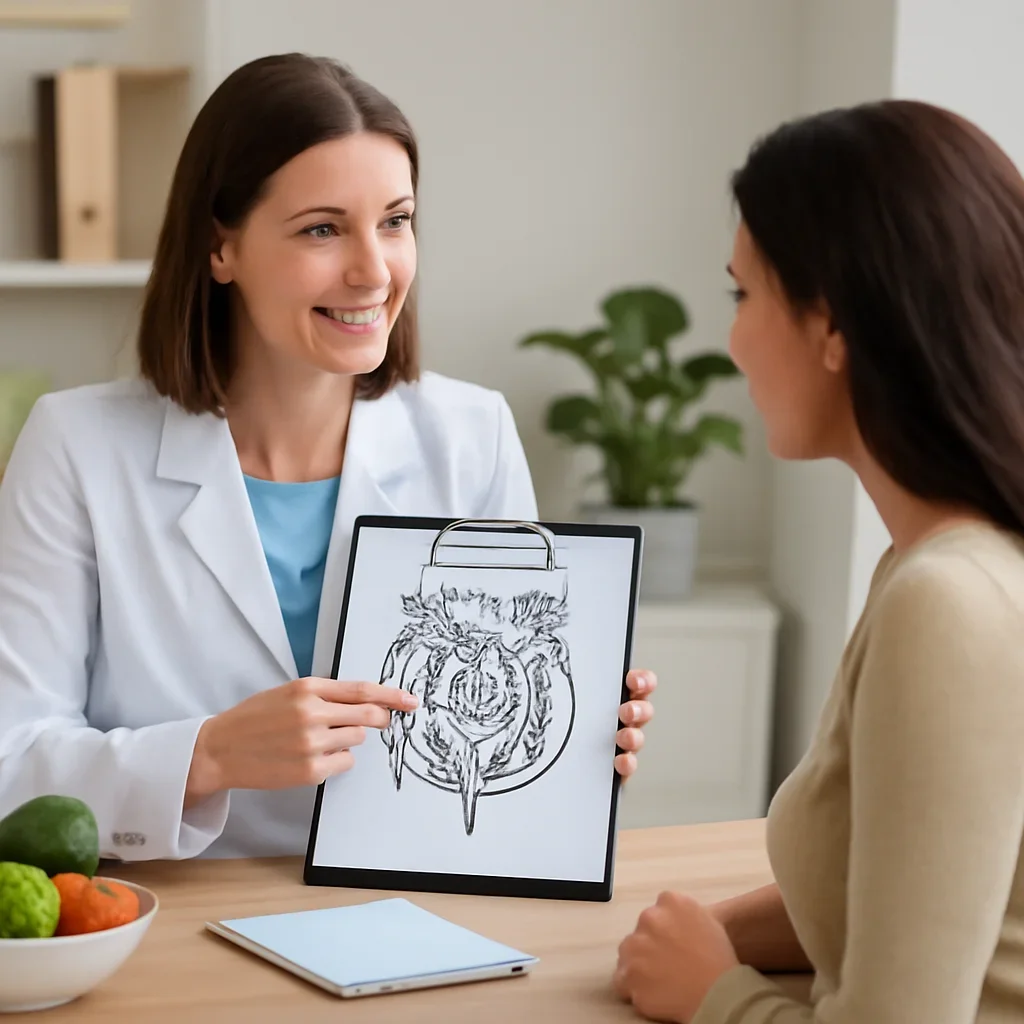 Nutrition professional reviewing a gut health report with a client