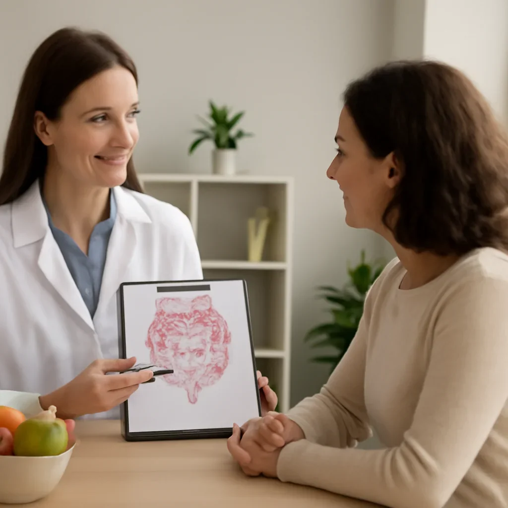Nutrition professional reviewing a gut health report with a client