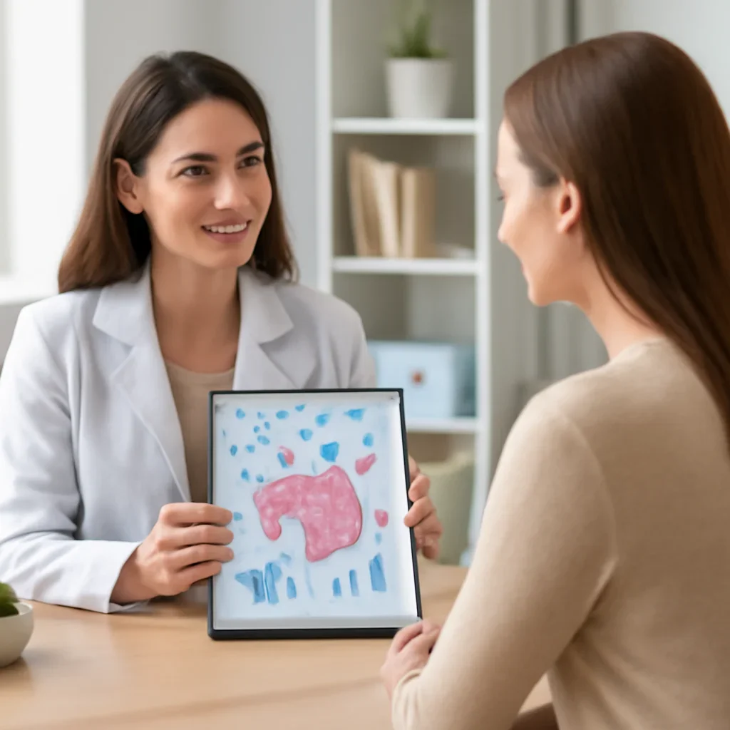 Nutrition professional reviewing a gut health report with a client