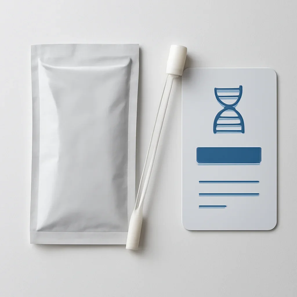 At-home genetic testing kit with collection and return instructions