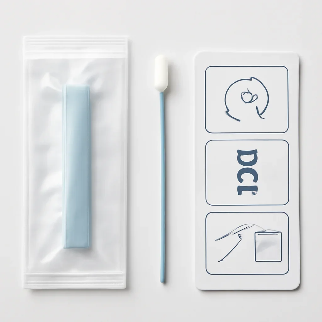 Close view of a home pharmacogenetic testing kit and instructions