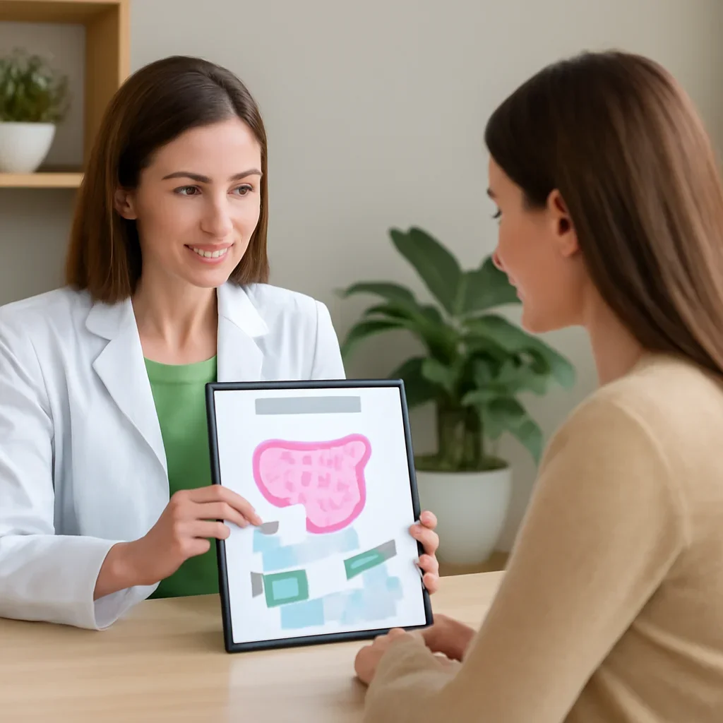 Nutrition professional reviewing a gut health report with a client