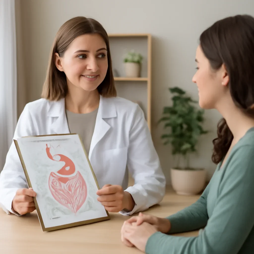 Nutrition professional reviewing a gut health report with a client