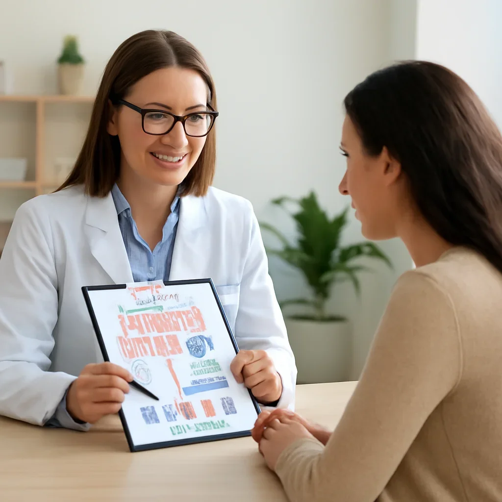 Nutrition professional reviewing a gut health report with a client