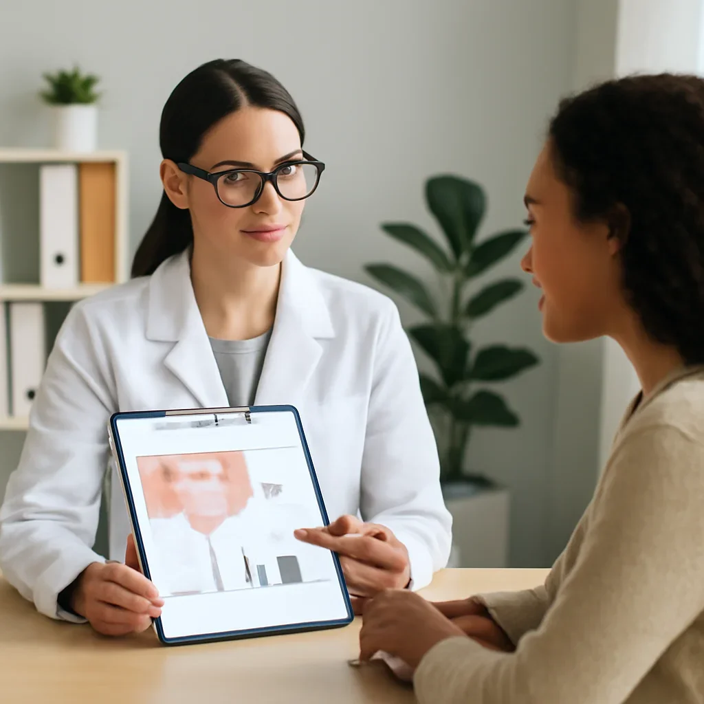 Nutrition professional reviewing a gut health report with a client