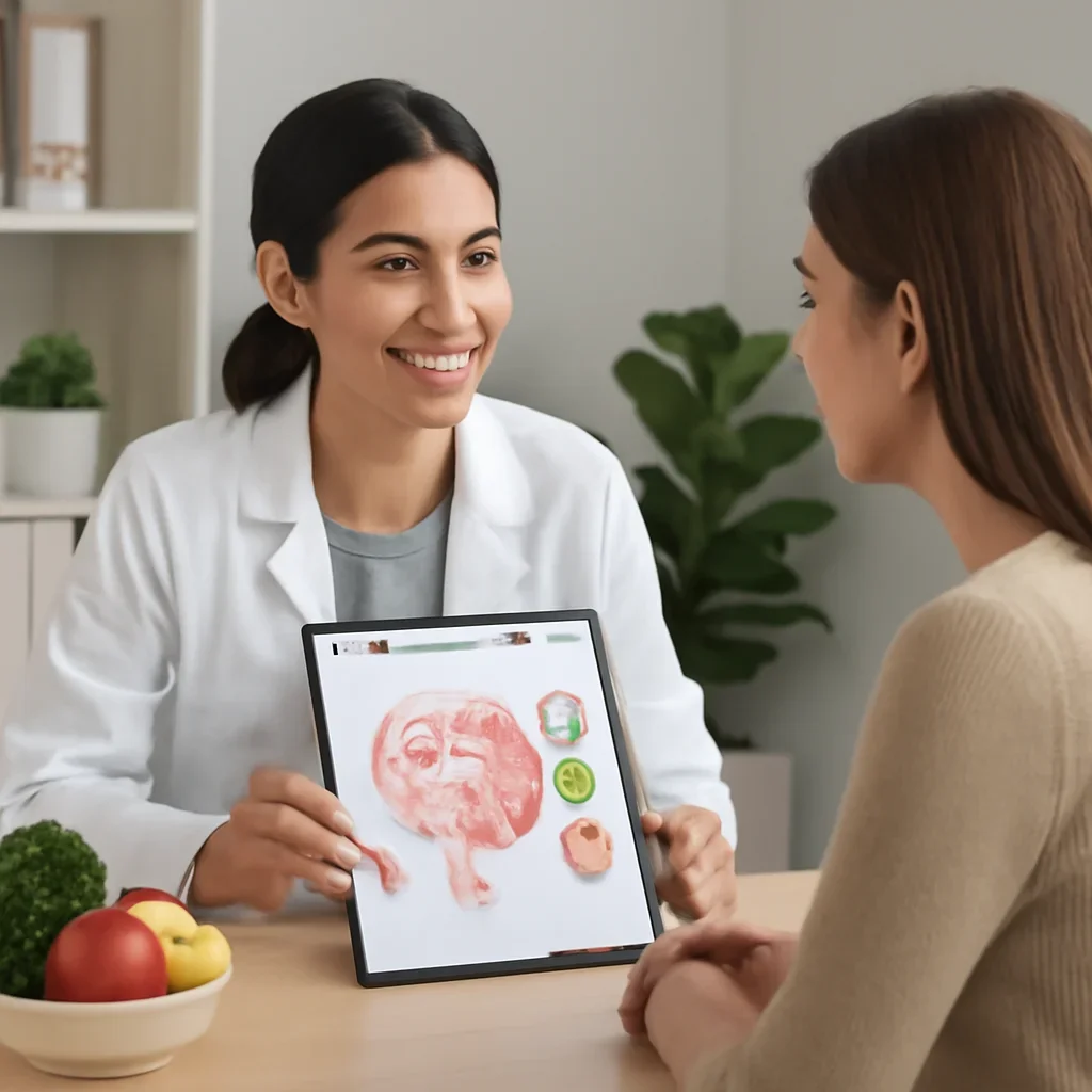 Nutrition professional reviewing a gut health report with a client