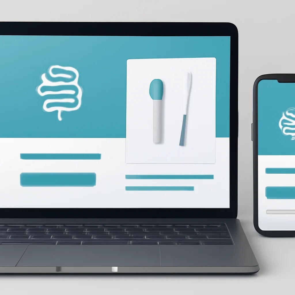Online microbiome testing order page shown on laptop and phone screens