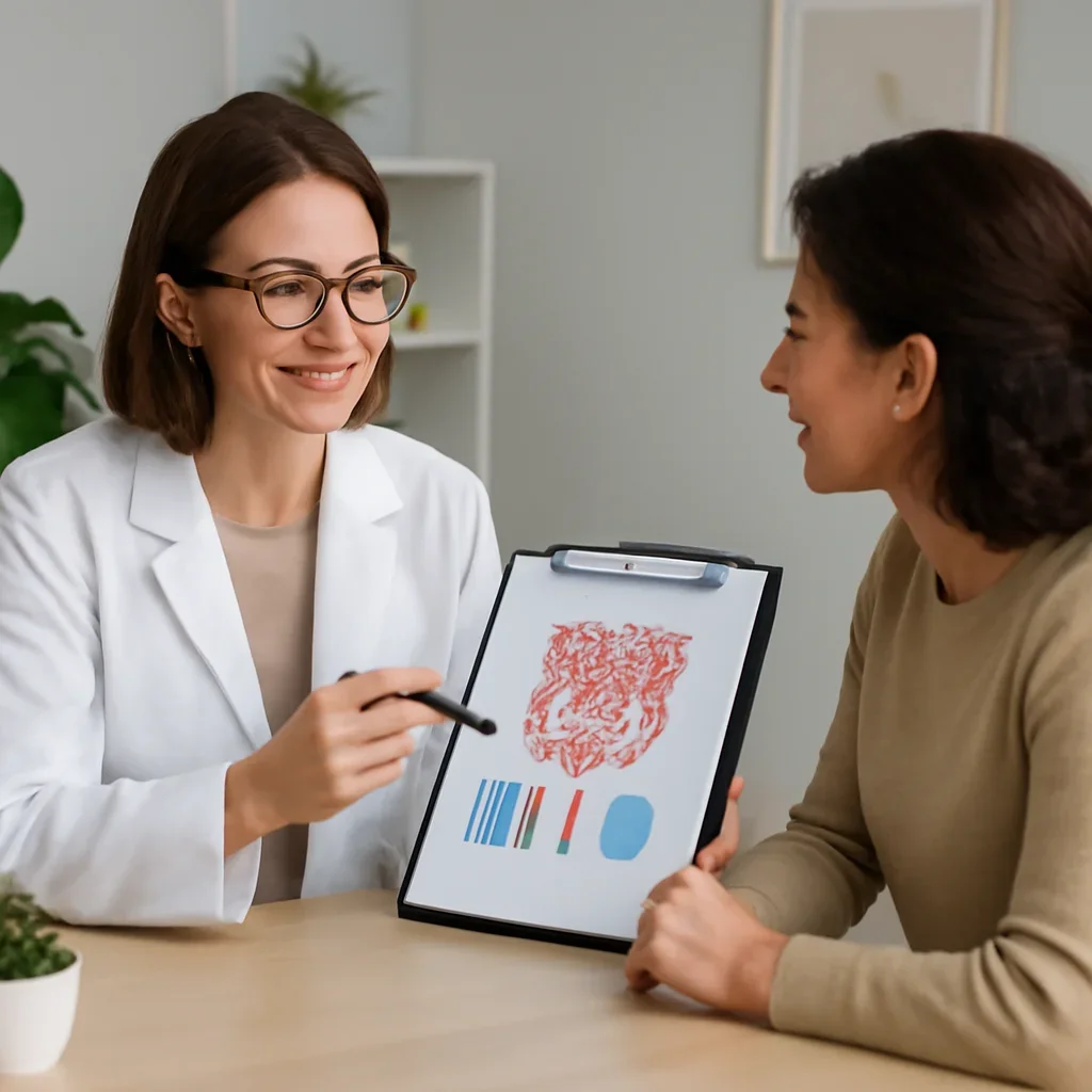 Nutrition professional reviewing a gut health report with a client