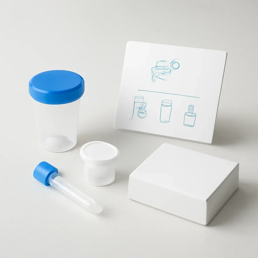 Microbiome stool sample kit with collection guide on a clean countertop