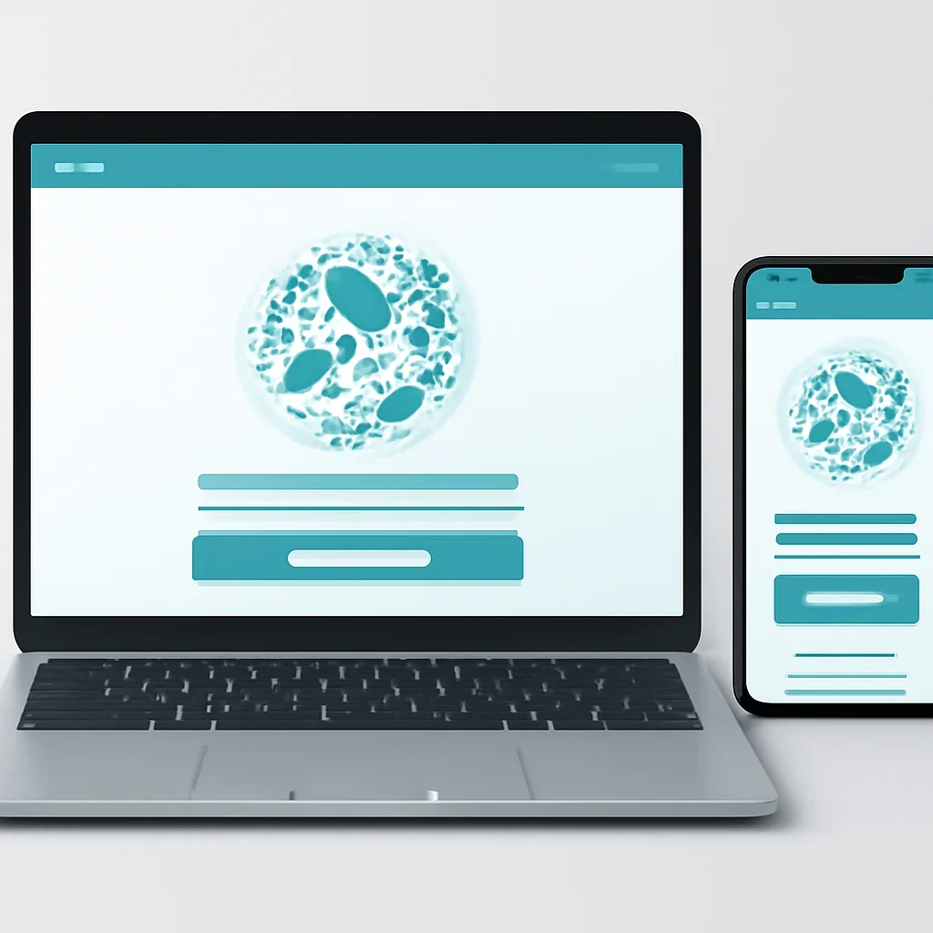 Online microbiome testing order page shown on laptop and phone screens