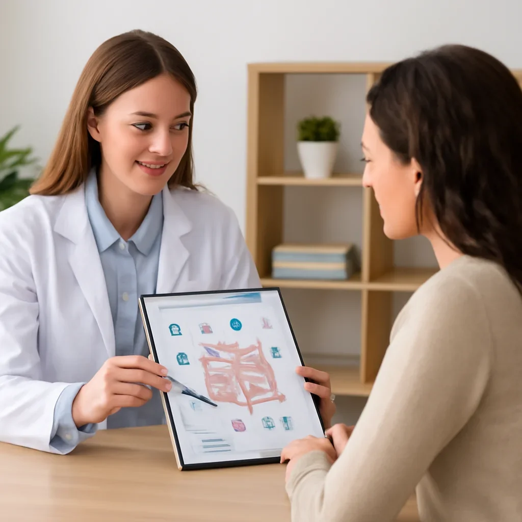 Nutrition professional reviewing a gut health report with a client