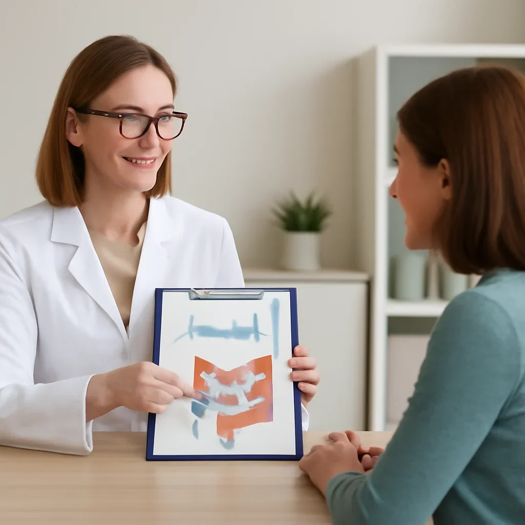 Nutrition professional reviewing a gut health report with a client