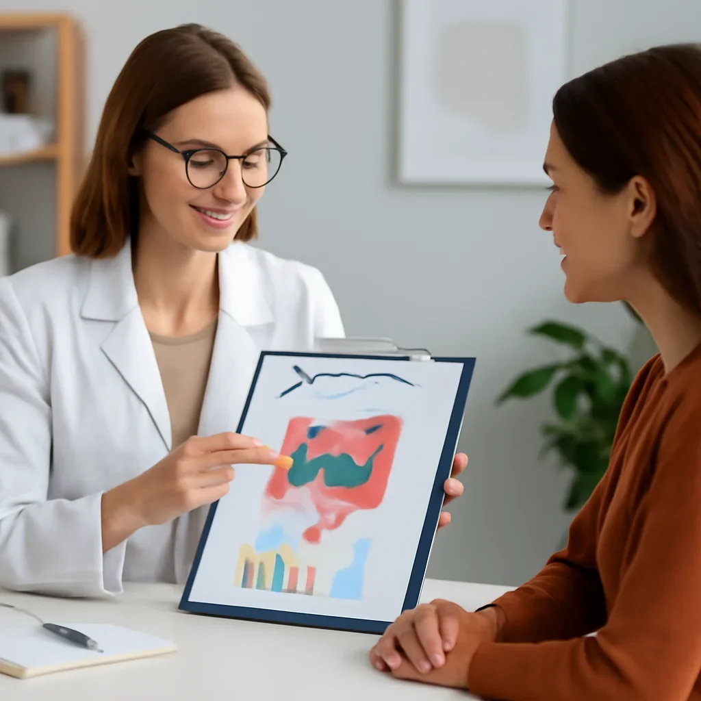Nutrition professional reviewing a gut health report with a client