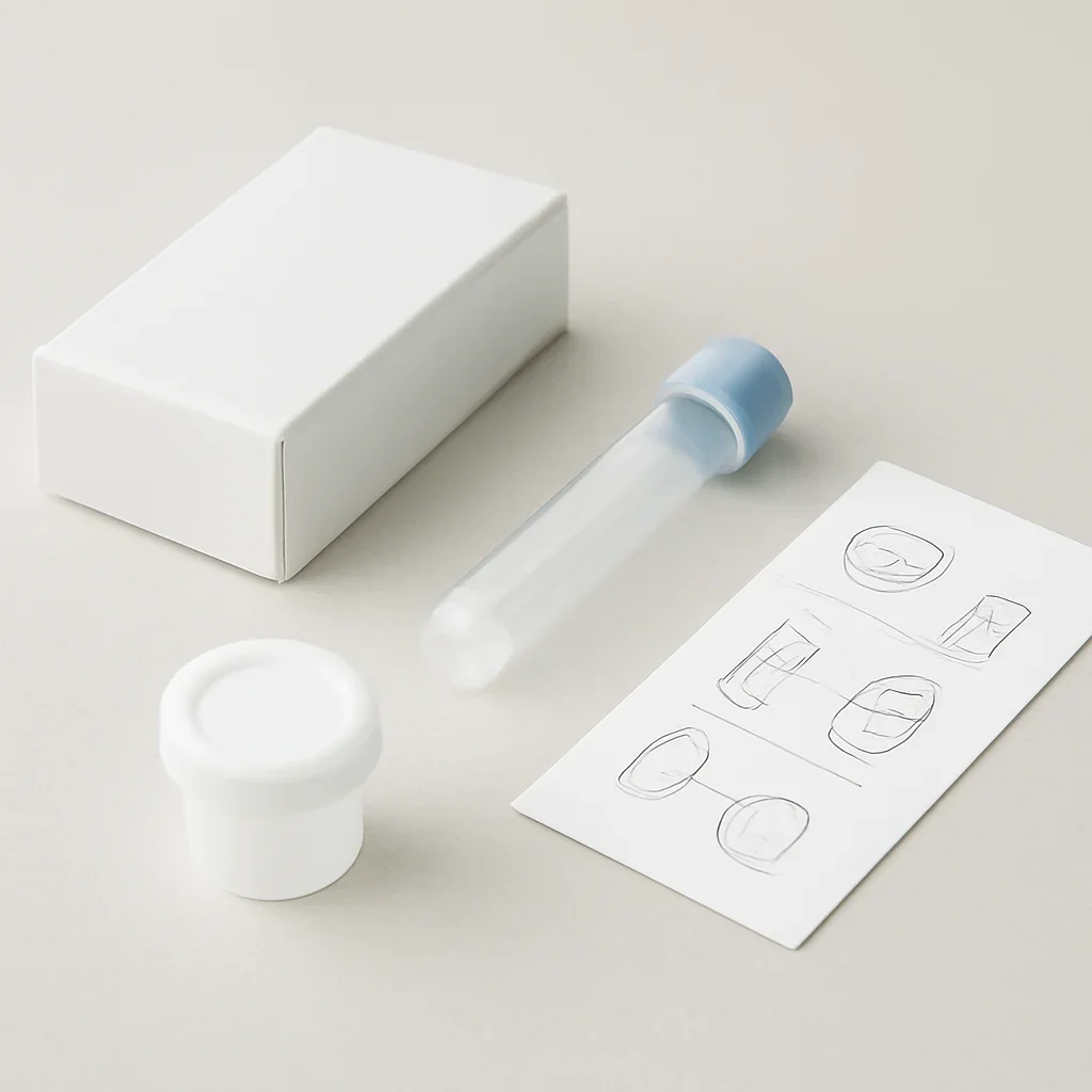 Microbiome stool sample kit with collection guide on a clean countertop