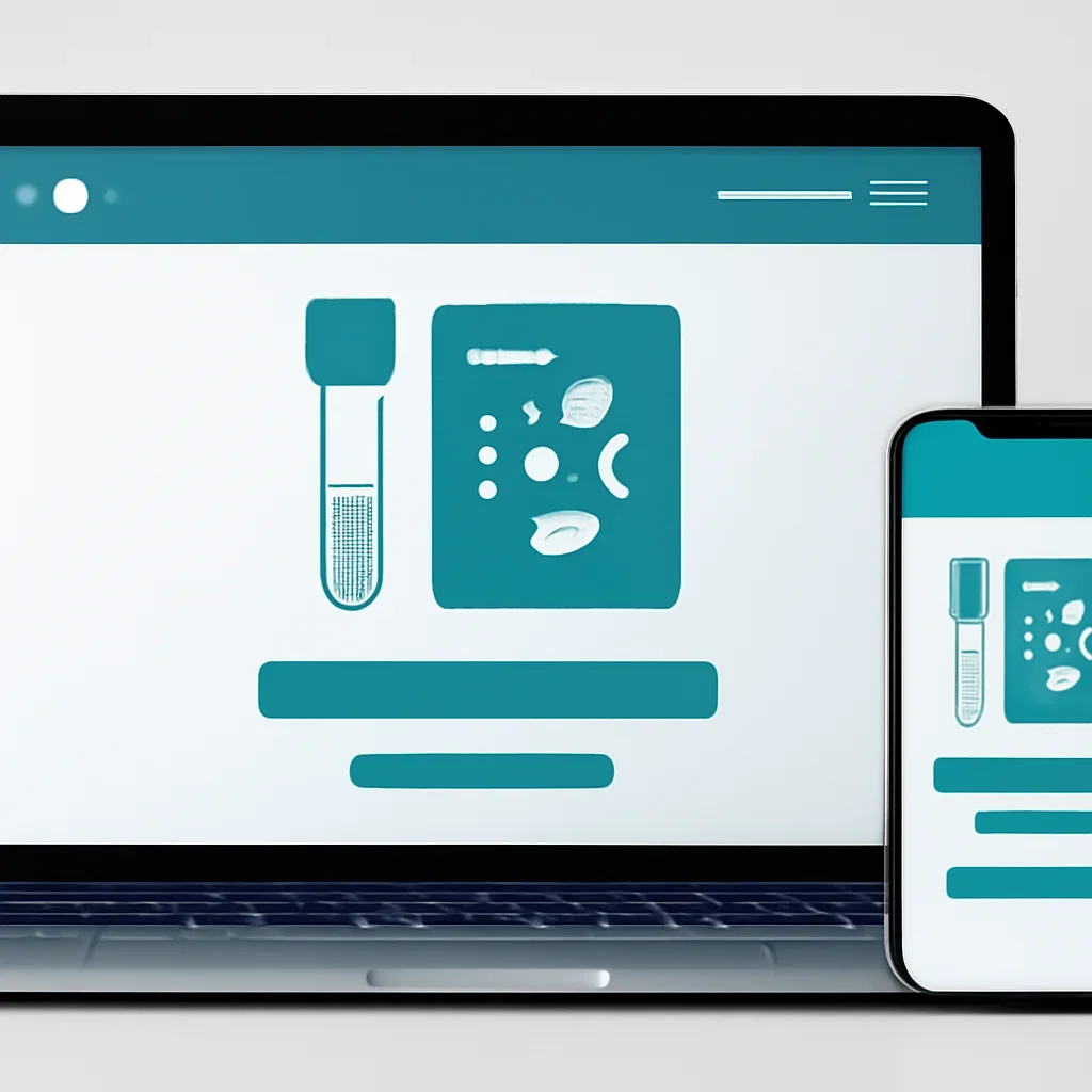 Online microbiome testing order page shown on laptop and phone screens