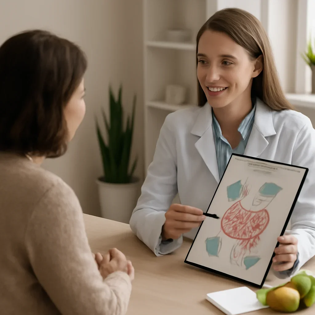 Nutrition professional reviewing a gut health report with a client