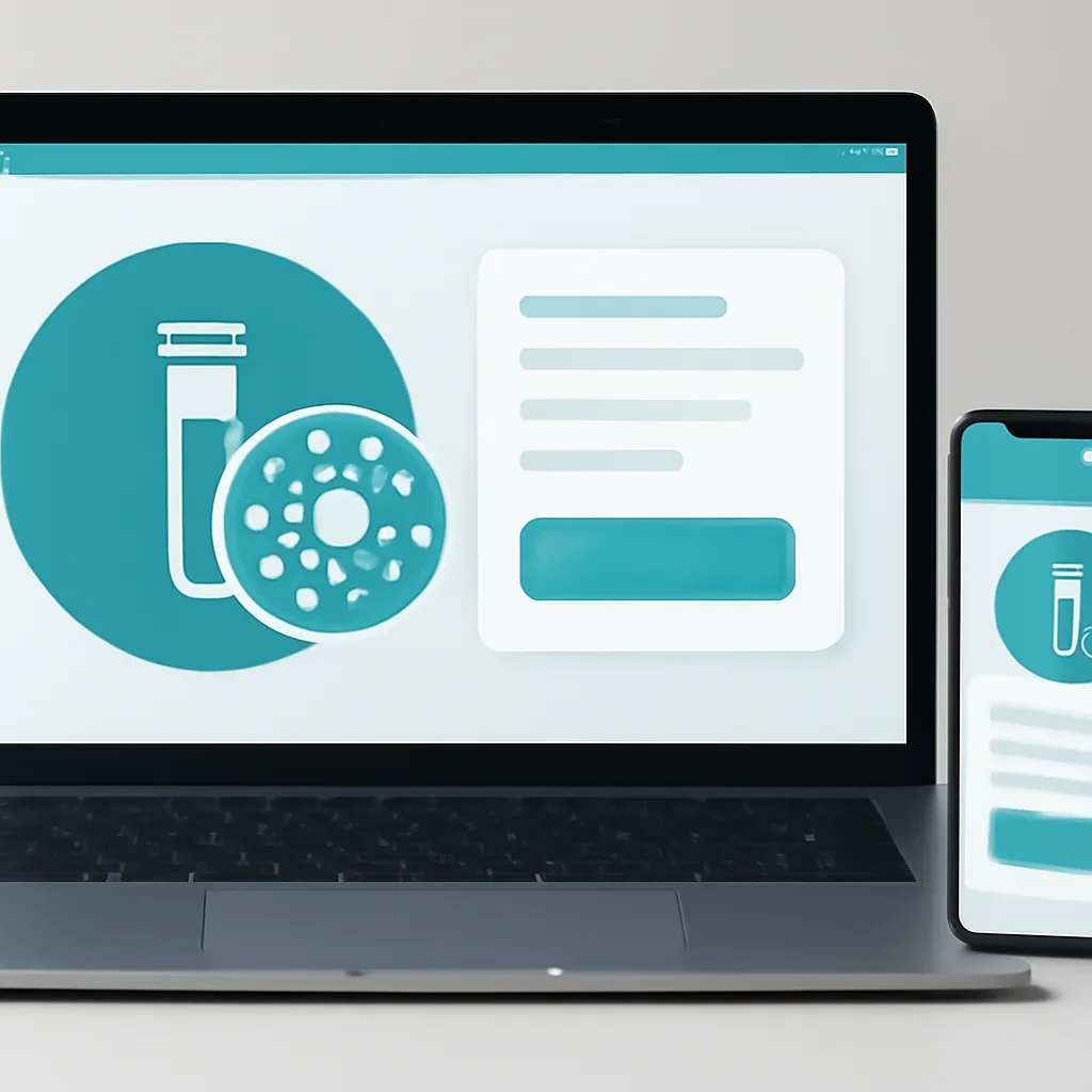 Online microbiome testing order page shown on laptop and phone screens