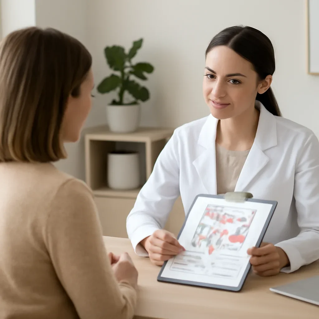 Nutrition professional reviewing a gut health report with a client