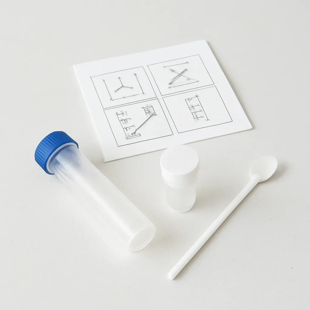 Microbiome stool sample kit with collection guide on a clean countertop