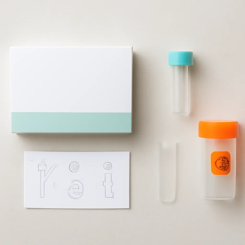 Microbiome stool sample kit with collection guide on a clean countertop