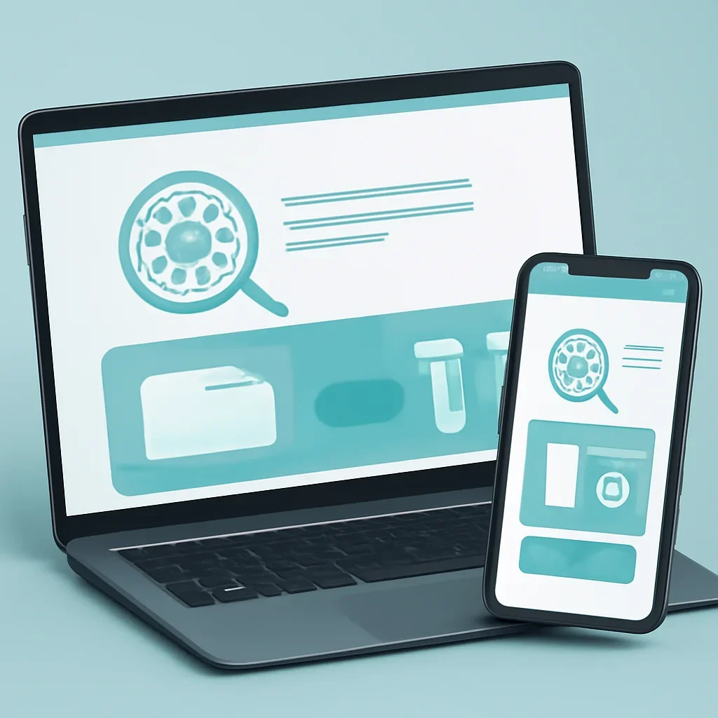 Online microbiome testing order page shown on laptop and phone screens