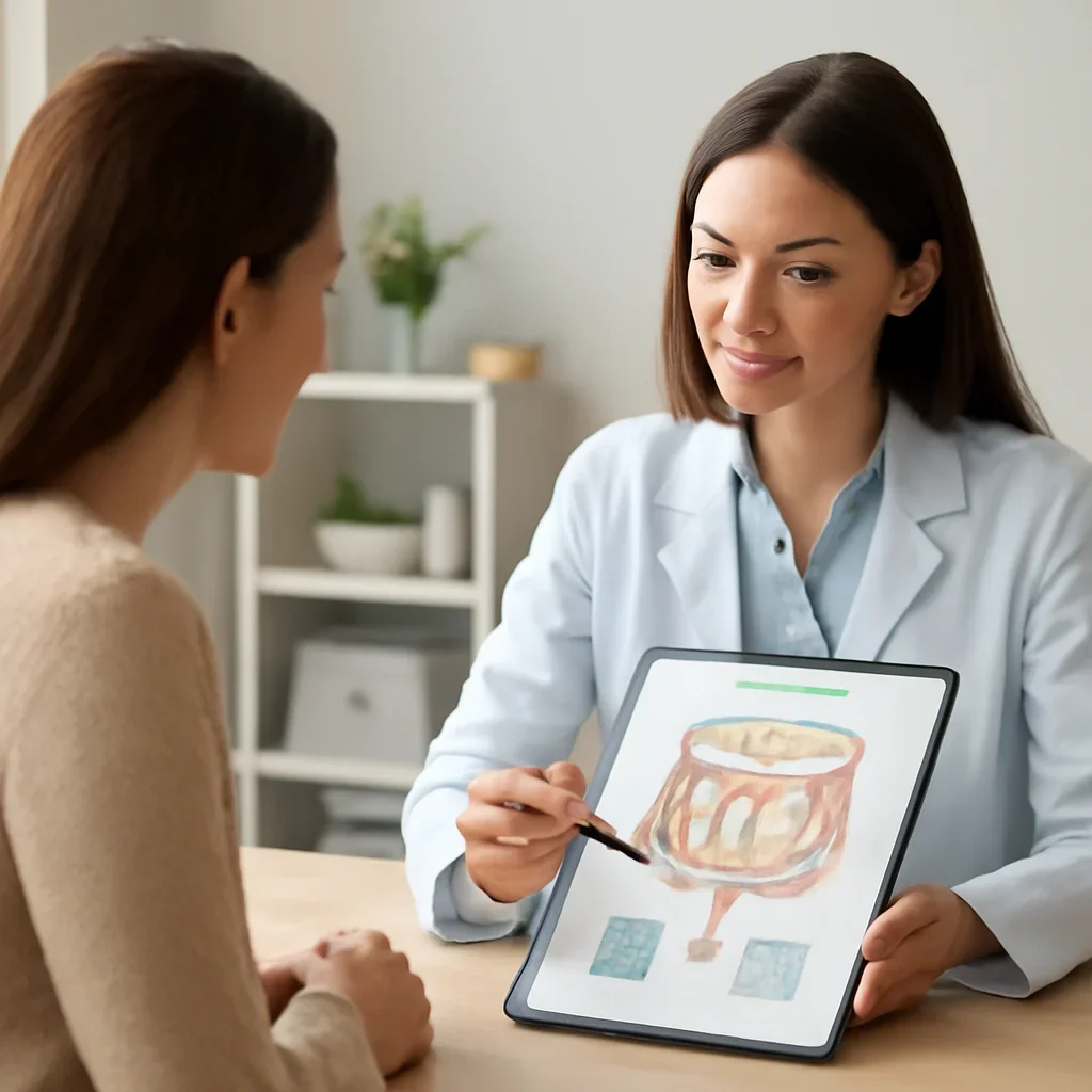 Nutrition professional reviewing a gut health report with a client