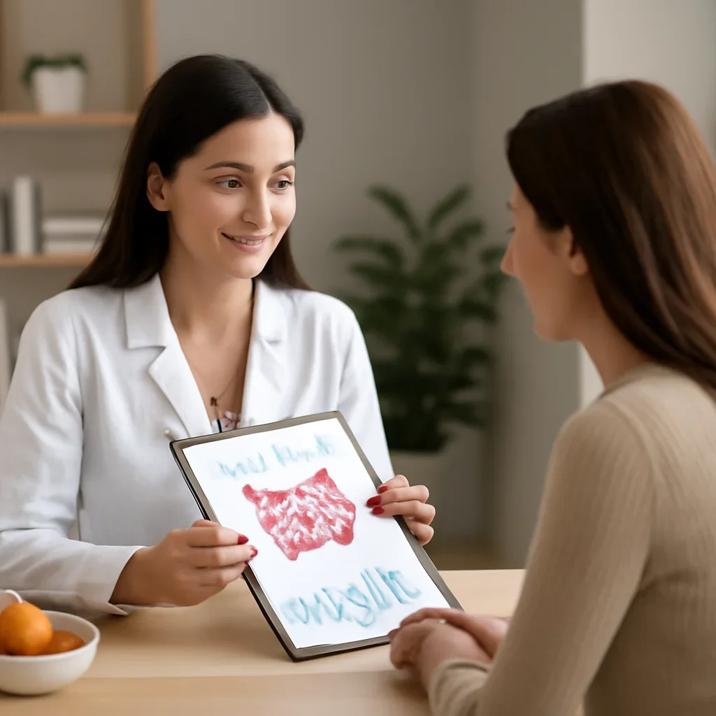 Nutrition professional reviewing a gut health report with a client