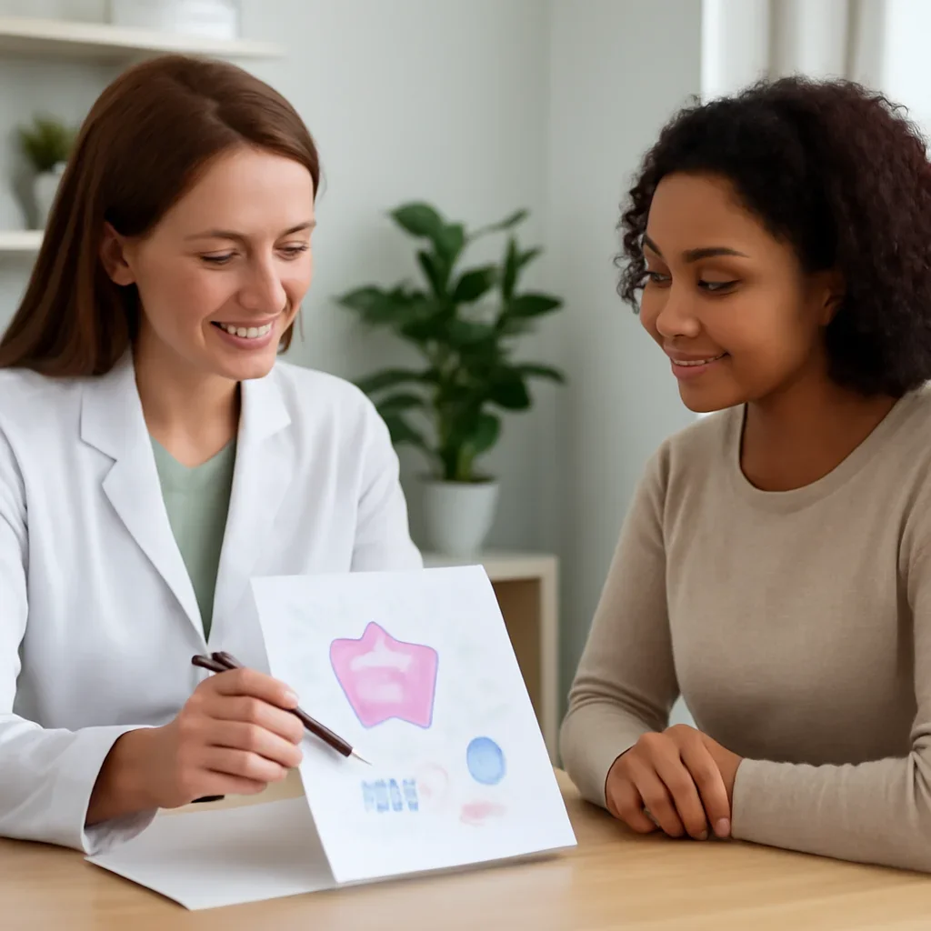 Nutrition professional reviewing a gut health report with a client