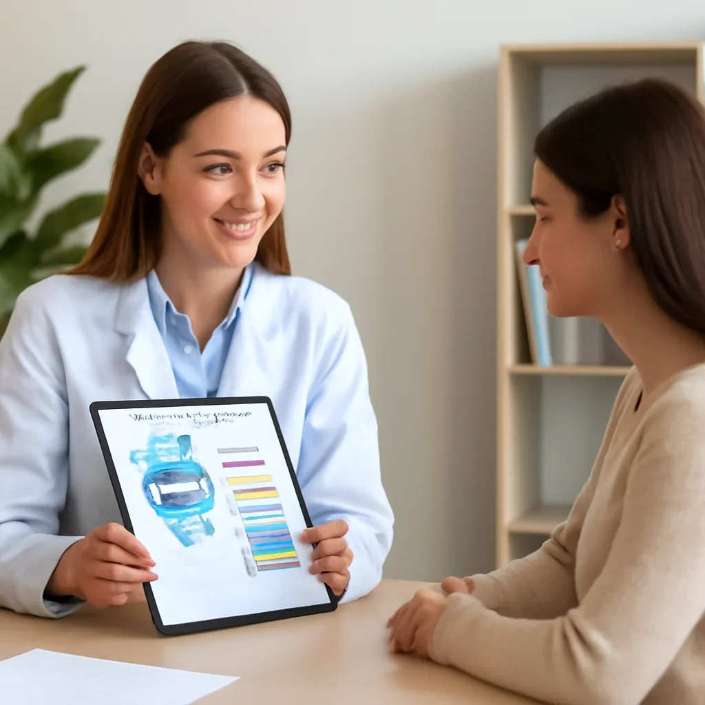 Nutrition professional reviewing a gut health report with a client