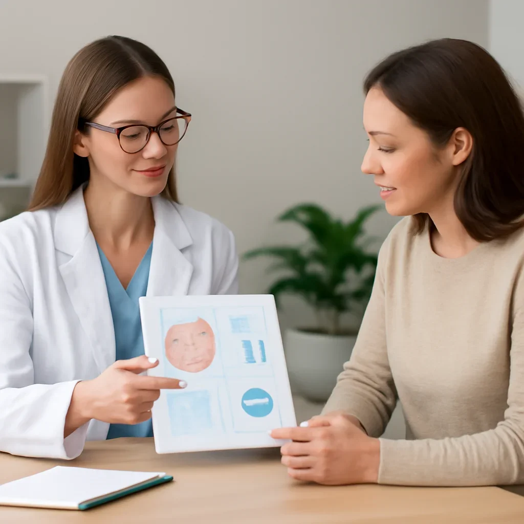 Nutrition professional reviewing a gut health report with a client