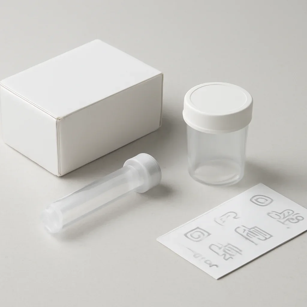 Microbiome stool sample kit with collection guide on a clean countertop
