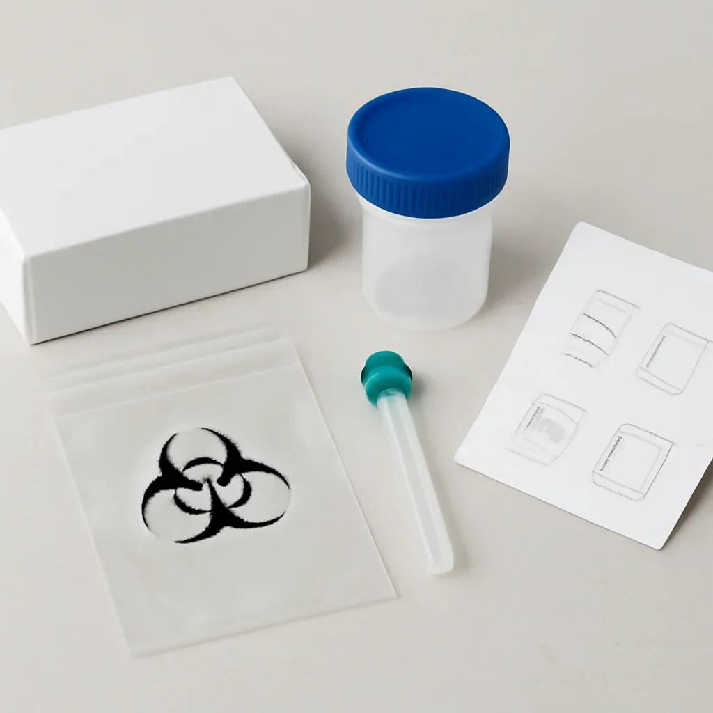 Microbiome stool sample kit with collection guide on a clean countertop