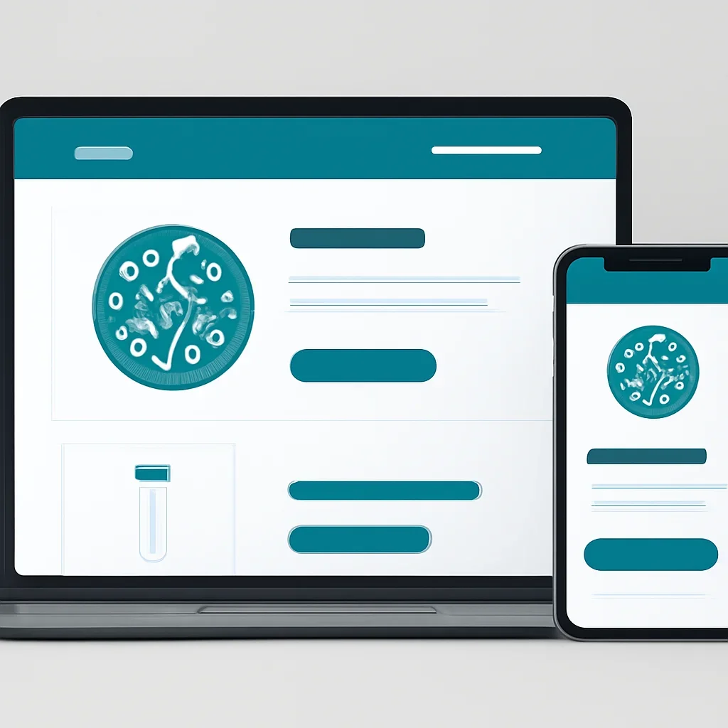 Online microbiome testing order page shown on laptop and phone screens