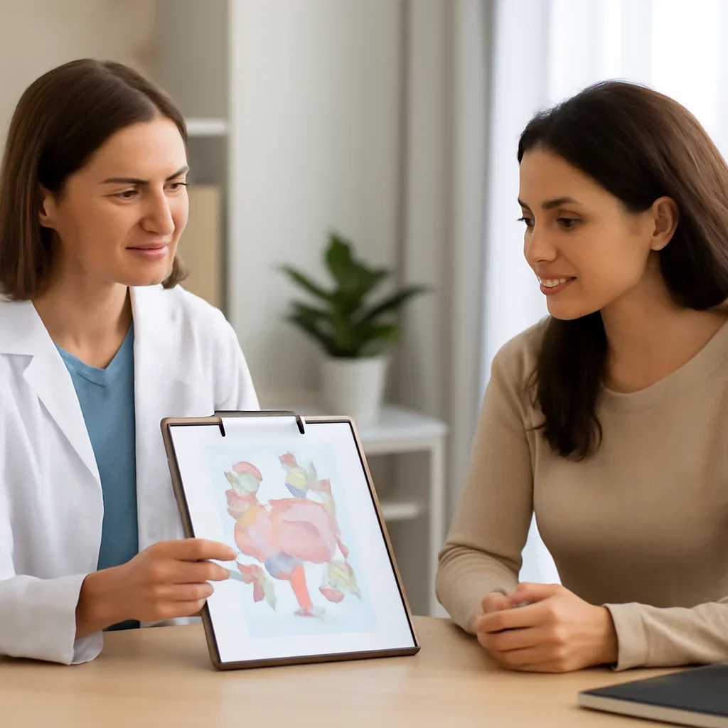 Nutrition professional reviewing a gut health report with a client