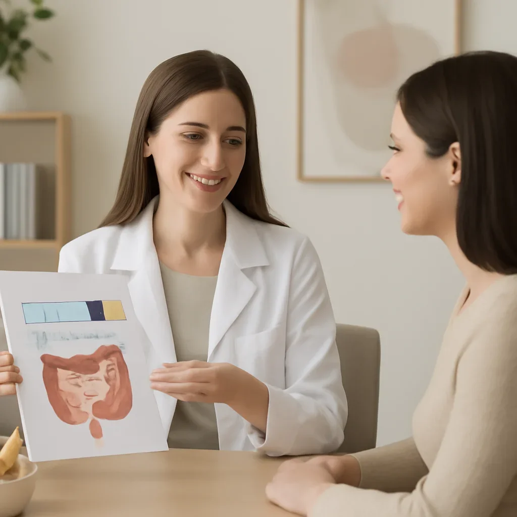 Nutrition professional reviewing a gut health report with a client