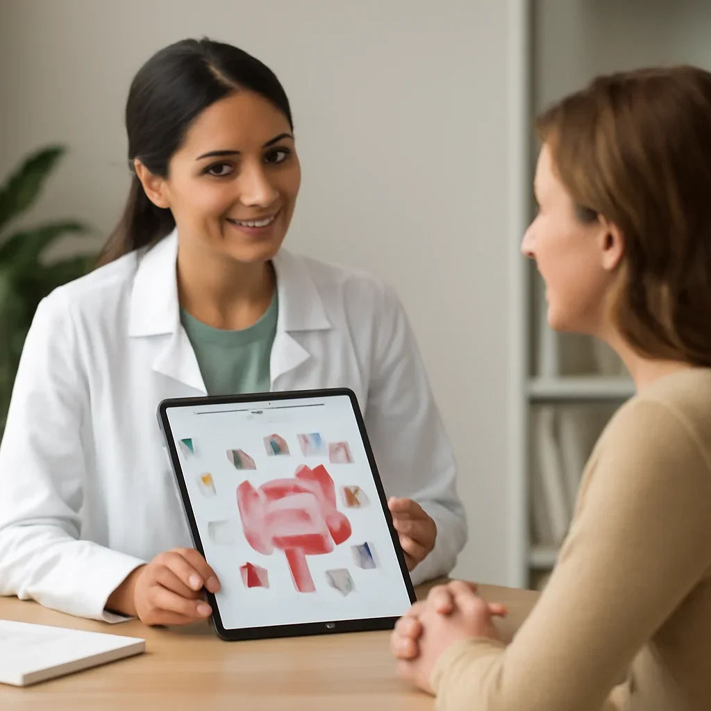 Nutrition professional reviewing a gut health report with a client