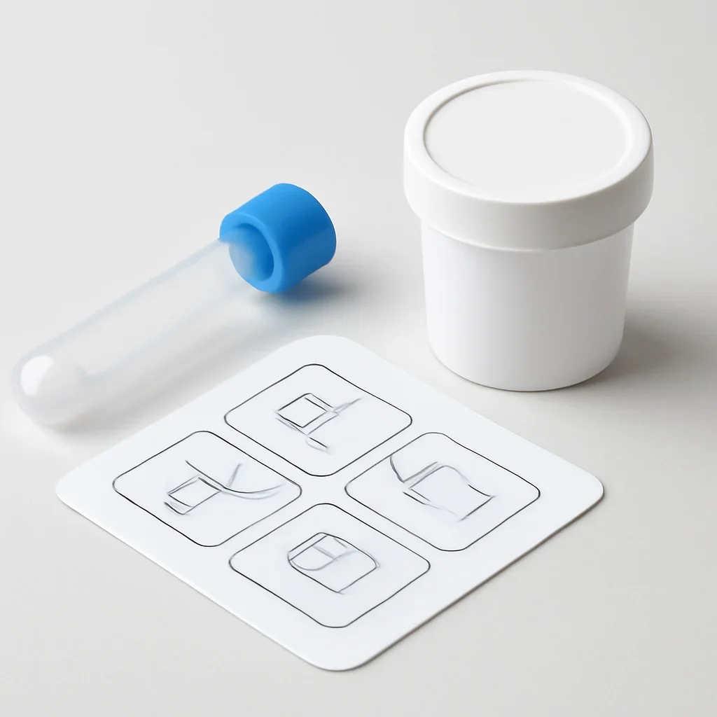 Microbiome stool sample kit with collection guide on a clean countertop