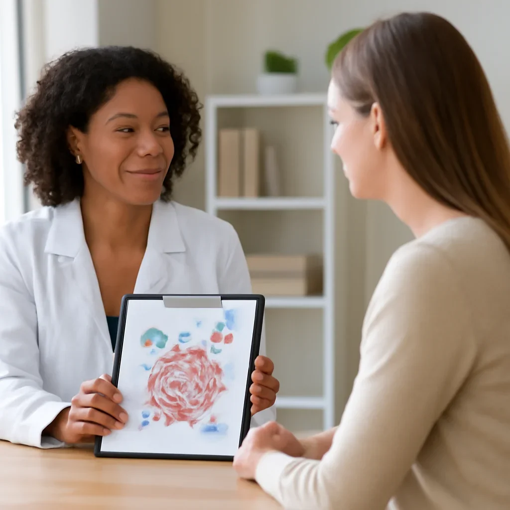 Nutrition professional reviewing a gut health report with a client