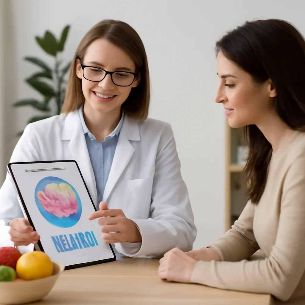 Nutrition professional reviewing a gut health report with a client