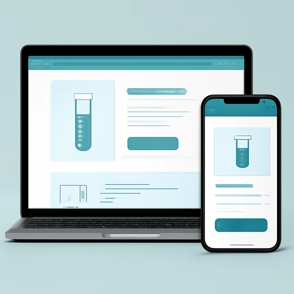 Online microbiome testing order page shown on laptop and phone screens