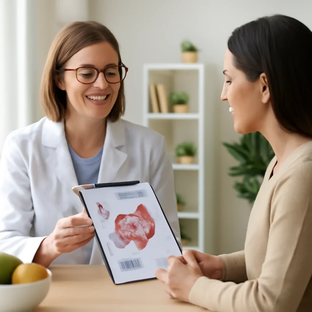 Nutrition professional reviewing a gut health report with a client