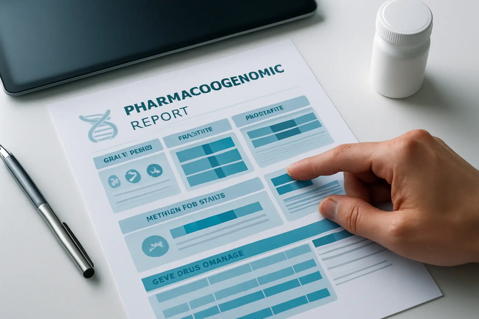Pharmacogenomic report showing gene and medication information